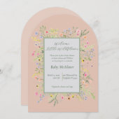 Elegante Welcome Little Wildblume Baby Dusche Einladung (Vorne/Hinten)