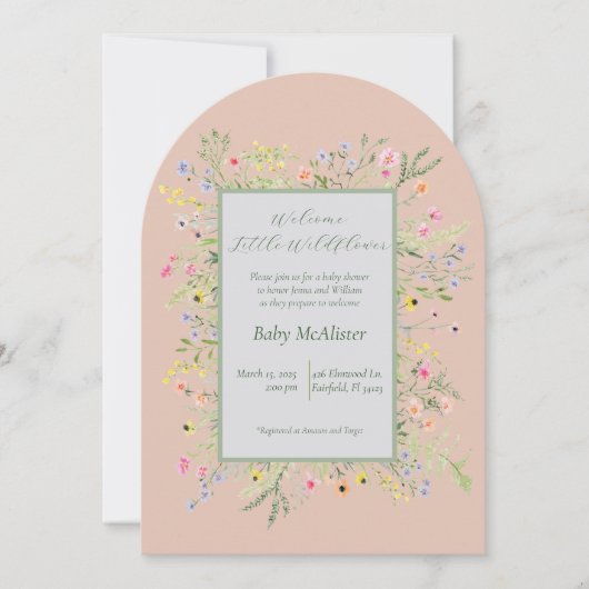 Elegante Welcome Little Wildblume Baby Dusche Einladung (Vorderseite)