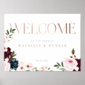 Elegante Welcome Rose Gold Burgund & Navy Florals Poster (Vorne)
