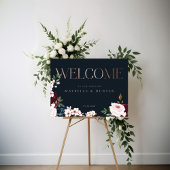 Elegante Welcome Rose Gold Burgund & Navy Florals Poster