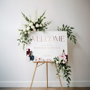 Elegante Welcome Rose Gold Burgund & Navy Florals Poster