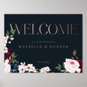 Elegante Welcome Rose Gold Burgund & Navy Florals Poster (Vorne)