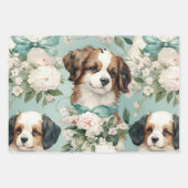 Elegante Welpen und Blumendruck Geschenkpapier Set (Vorderseite 3)