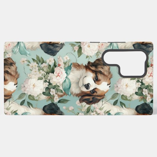 Elegante Welpen und Blumendruck Samsung Galaxy Hülle (Rückseite (Horizontal))
