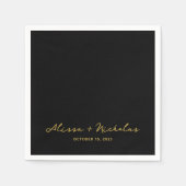 Elegante Whimsical Black and Gold Script Wedding Serviette (Vorderseite)