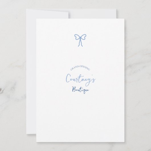 Elegante Whimsical Bows Blue Business Opening Even Einladung (Rückseite)
