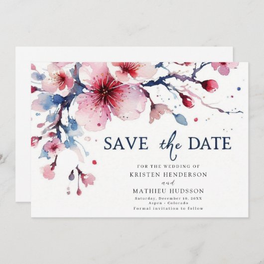 Elegante Whimsical Cherry Blossom Hochzeit Save The Date (Vorne/Hinten)