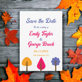 Elegante Whimsical Colorful Trees Hochzeit im Herb Save The Date