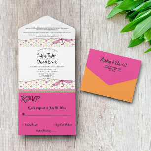 Elegante Whimsical Country Summer Floral Wedding All In One Einladung