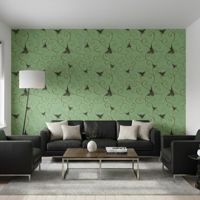 Elegante Whimsical Gold Floral Muster Minze Green Tapete (Von Creator hochgeladen)