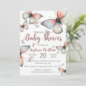 Elegante Whimsical Pastel Butterflies Babydusche Einladung (Stehend Vorderseite)