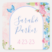 Elegante Whimsical Spring Flowers Hochzeit Quadratischer Aufkleber (Vorderseite)