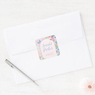 Elegante Whimsical Spring Flowers Hochzeit Quadratischer Aufkleber