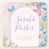 Elegante Whimsical Spring Flowers Hochzeit Rechteckiger Pappuntersetzer (Vorderseite)