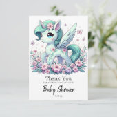 Elegante Whimsical Unicorn Babydusche Dankeskarte (Stehend Vorderseite)