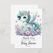 Elegante Whimsical Unicorn Babydusche Dankeskarte (Vorne/Hinten)