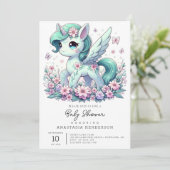Elegante Whimsical Unicorn Babydusche Einladung (Stehend Vorderseite)