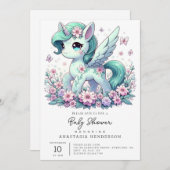 Elegante Whimsical Unicorn Babydusche Einladung (Vorne/Hinten)