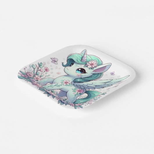 Elegante Whimsical Unicorn Babydusche Pappteller (Gewinkelt)
