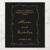 Elegante Whimsical Vintag Black and Gold Wedding Weinetikett (Einzelnes Label)