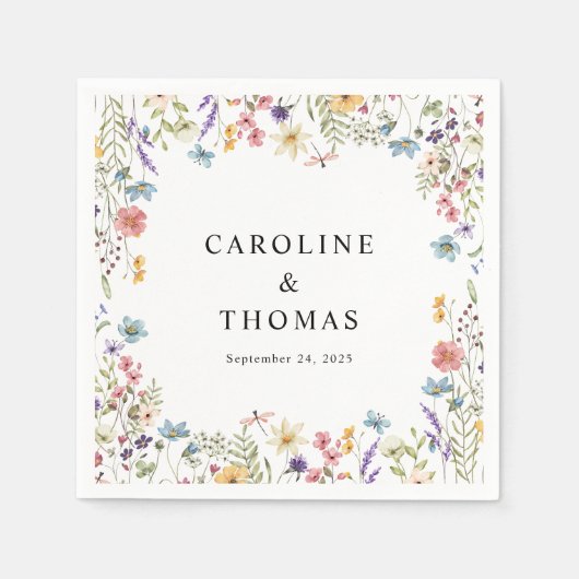 Elegante Whimsical Wildblume Hochzeit Serviette (Vorderseite)