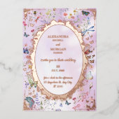 Elegante Whimsical Wildblume Rosa Foil Einladung (Vorderseite)
