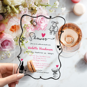 Elegante Whimsicalische Handgezeichnete Brautparty Acryleinladungen