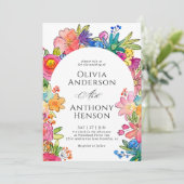 Elegante Whimsy Bold Floral Watercolor Wedding Einladung (Stehend Vorderseite)