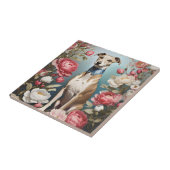 Elegante Whippet Pink Peony Blume Blue Background Fliese (Seite)