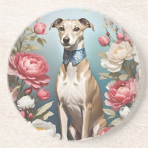 Elegante Whippet Pink Peony Blume Blue Background