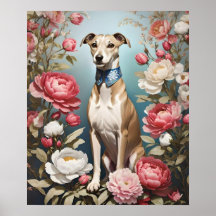 Elegante Whippet Pink Peony Blume Blue Background