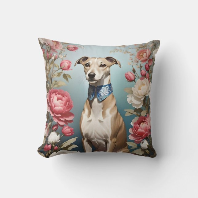 Elegante Whippet Pink Peony Blume Kissen (Vorderseite)