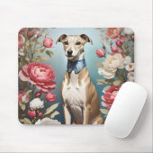 Elegante Whippet Portrait Pink Peony Blume Mousepad (Mit Mouse)