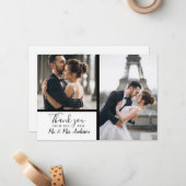 Elegante White 2 Foto Collage Wedding Mitteilungskarte (Vorderseite/Rückseite Beispiel)