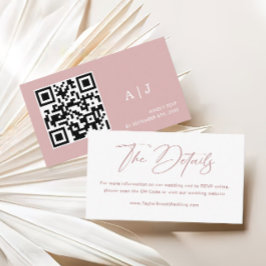 Elegante White and Dusty Pink Wedding Website Begleitkarte