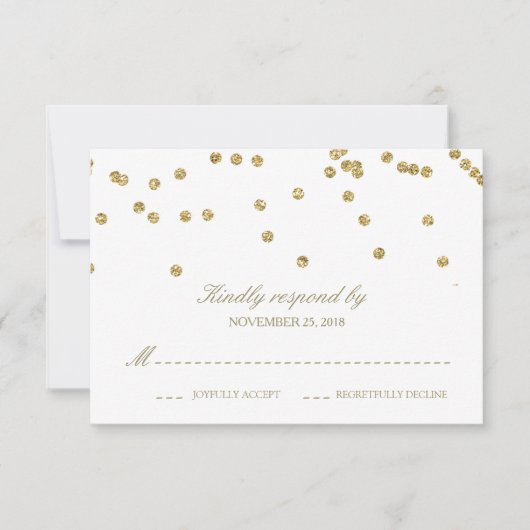 Elegante White and Gold Confetti Polka-Dots UAWG RSVP Karte (Vorderseite)