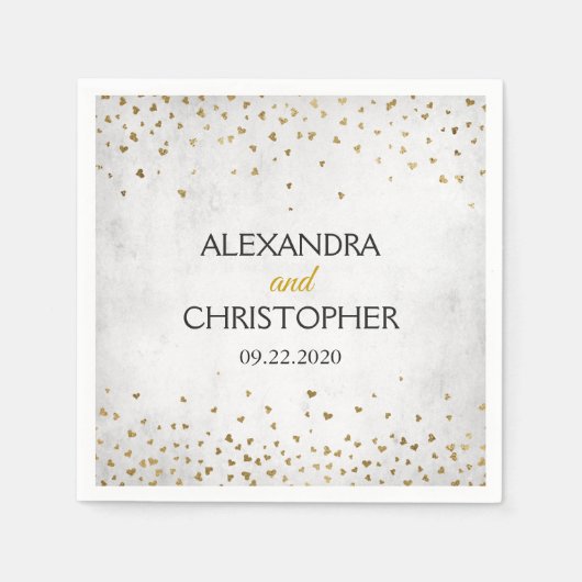 Elegante White and Gold Foil Confetti Wedding Serviette (Vorderseite)