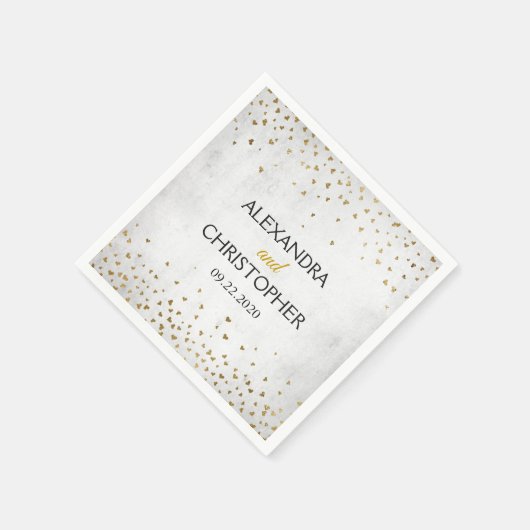 Elegante White and Gold Foil Confetti Wedding Serviette (Ecke)