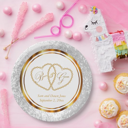 Elegante White and Gold Hochzeit Pappteller (Party)