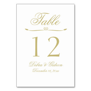 Elegante White and Gold Monogram Wedding Tischnummer