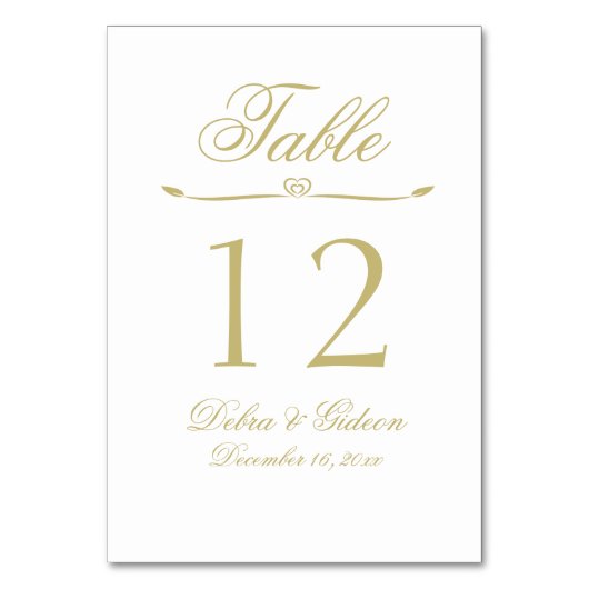 Elegante White and Gold Monogram Wedding Tischnummer (Vorderseite)