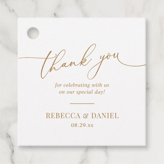 Elegante White and Gold Monogram Wedding Vielen Da Geschenkanhänger (Vorderseite)