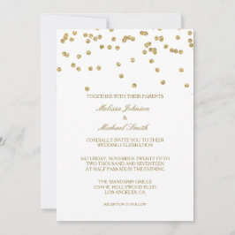 Elegante White and Gold Polka-dots Confetti Weddin Einladung