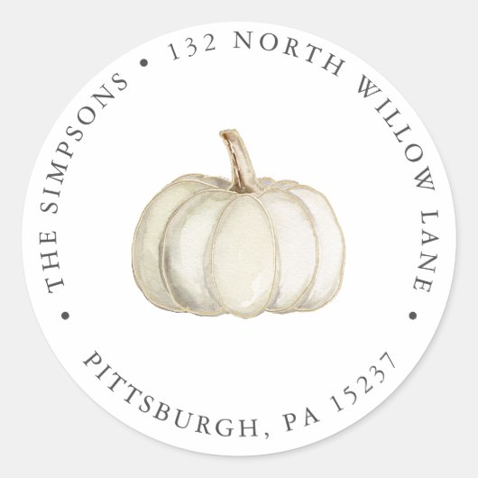 Elegante White and Gold Pumpkin Rücksendeadresse Runder Aufkleber (Vorderseite)