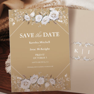 Elegante White and Gold Rose Vintages Wappen Hochz Save The Date