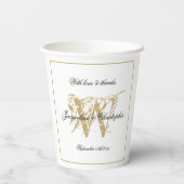 Elegante White and Gold Wedding Monogram Name Chic Pappbecher (Rückseite)