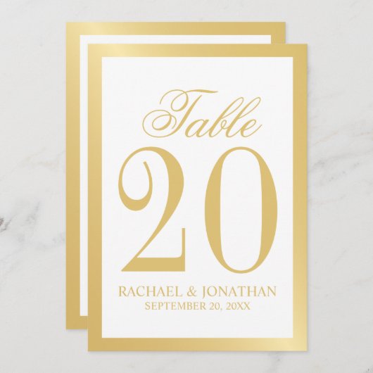 Elegante White and Gold Wedding Tischnummer (Vorne/Hinten)