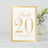 Elegante White and Gold Wedding Tischnummer (Stehend Vorderseite)