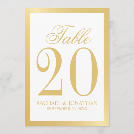 Elegante White and Gold Wedding Tischnummer (Vorderseite)