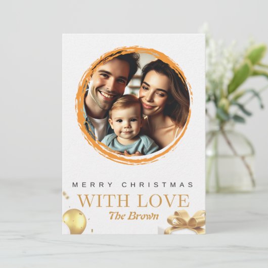 Elegante White and Gold Weihnachtskarte mit Liebe Einladung (Stehend Vorderseite)